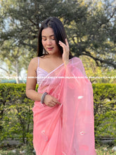 Enchanting Embroidery Work On  Pink Pure Organza Saree